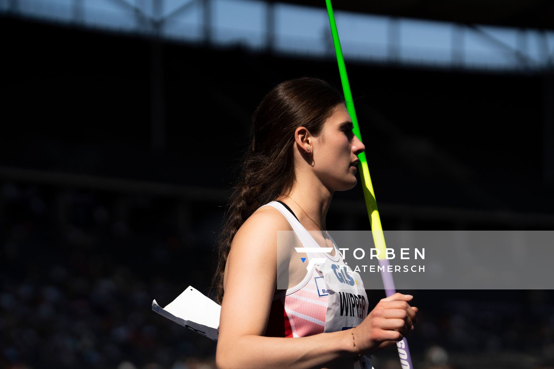 Lea Wipper (Sportclub Magdeburg) im Speerwurf waehrend der deutschen Leichtathletik-Meisterschaften im Olympiastadion am 26.06.2022 in Berlin